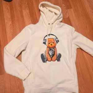 Men's Cream Hoodie with Bear Design